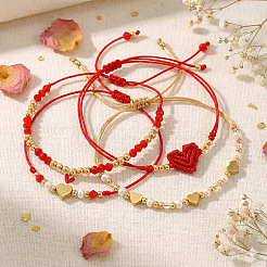 4Pcs 4 Styles Adjustable Glass & Brass Beads Braided Bead Bracelets & Brass Enamel Charm Bracelets for Women&nbsp;SG0180-1