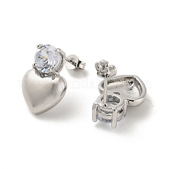 Heart Rack Plating Brass Micro Pave Clear Cubic Zirconia Stud Earrings&nbsp;EJEW-M240-03P