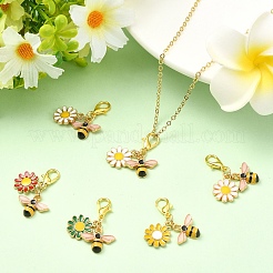 12Pcs 6 Colors Alloy Enamel Flower & Bee Pendant Decorations&nbsp;HJEW-YW00434