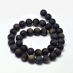 Frosted Natural Golden Sheen Obsidian Round Bead Strands&nbsp;G-F266-04-10mm