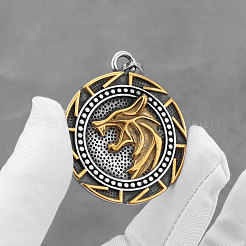 304 Stainless Steel Viking Wolf Round Medal Pendant Necklaces for Men&nbsp;WG44E1C-01