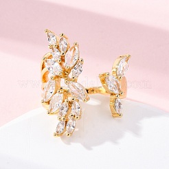 Brass Micro Pave Clear Cubic Zirconia Cuff Rings for Women&nbsp;RJEW-U047-25G