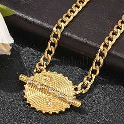 304 Stainless Steel Crystal Rhinestone Flat Round Pendant Twisted Chain Necklaces for Women&nbsp;LS-STAS-Z117-11G