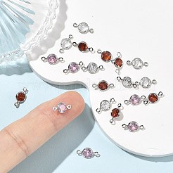 SHEGRACE Brass Pave Cubic Zirconia Flat Round Connector Charms&nbsp;XGRQ2O925-443P
