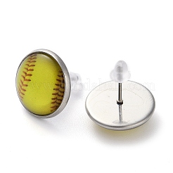 Sport Balls Glass & 304 Stainless Steel Stud Earrings for Women&nbsp;EJEW-H005-01P-04