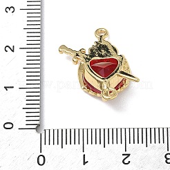 Brass with Glass Dark Red Sacred Heart Connector Charms&nbsp;KK-L253-27G-02