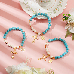 Synthetic Turquoise Round Beaded Stretch Bracelet&nbsp;BJEW-PH01531-02