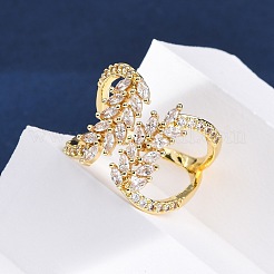 Brass Micro Pave Clear Cubic Zirconia Cuff Rings for Women&nbsp;RJEW-U047-02G