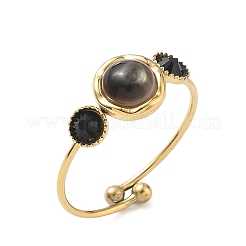 Black Shell Adjustable Finger Rings for Women&nbsp;RJEW-A101-01G-03