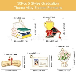 30Pcs 5 Styles Graduation Theme Alloy Enamel Pendants&nbsp;FIND-CJ0002-50