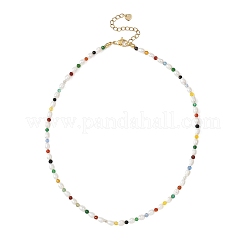 3MM Dyed Faceted Round Natural Agate and Natural Cultured Freshwater Pearl Rice Beaded Necklaces&nbsp;NJEW-JN05691