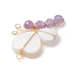 Natural Gemstone Beads with Natural Freshwater Shell Beads and Eco-Friendly Copper Wire Pendants&nbsp;PALLOY-TA00234