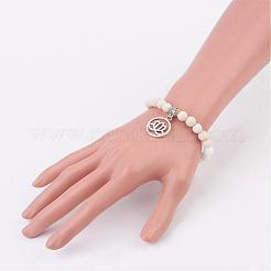 Natural White Jade(Dyed) Beads & Weathered Agate Beads Stretch Bracelets&nbsp;BJEW-JB02960