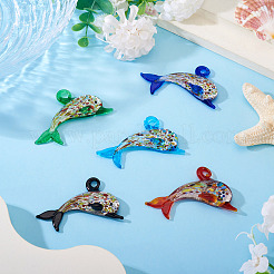 5Pcs 5 Colors Handmade Silver Foil Lampwork Big Pendants&nbsp;LAMP-TA0001-73