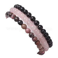 3Pcs 3 Style Natural Mixed Stone Round Beaded Stretch Bracelets&nbsp;BJEW-JB10178-01