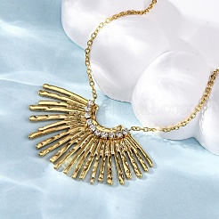 304 Stainless Steel Crystal Rhinestone Fan Pendant Necklaces for Women&nbsp;NJEW-U032-03G