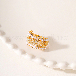 Hollow Brass with ABS Imitation Pearl Beads Wide Band Rings for Women&nbsp;OP9708-3