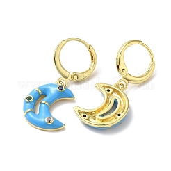 Crescent Moon Real 18K Gold Plated Brass Dangle Leverback Earrings&nbsp;EJEW-L268-031G-01