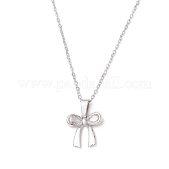 Brass Pave Clear Cubic Zirconia Bowknot Pendant 304 Stainless Steel Cable Chain Necklaces for Women&nbsp;NJEW-JN05357