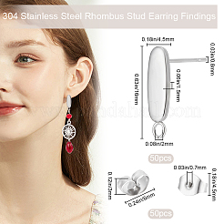 50Pcs Oval 304 Stainless Steel Stud Earring Findings&nbsp;STAS-BBC0004-25