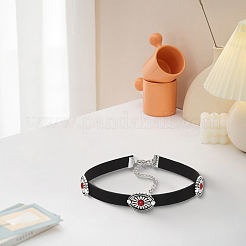 Bohemian Alloy & Resin Imitation Turquoise Oval Black Velvet Choker Necklaces&nbsp;NJEW-WH20004-13B-01
