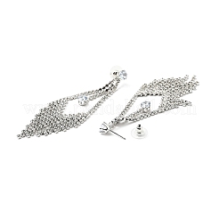 Clear Cubic Zirconia & Crystal Rhinestone Long Tassel Dangle Stud Earrings&nbsp;EJEW-C037-07D-P