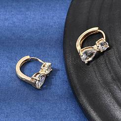 Brass Pave Cubic Zirconia Hoop Earrings&nbsp;KK-CBACA55-17G