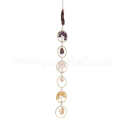 Flat Round with Tree of Life Natural Gemstone Chips Chandelier Hanging Suncatcher&nbsp;AJEW-Q143-03