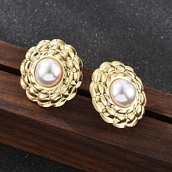 201 Stainless Steel Flat Round Stud Earrings&nbsp;EJEW-P304-06G