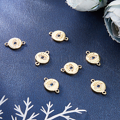 Brass Micro Pave Clear & Royal Blue Cubic Zirconia Connector Charms&nbsp;KK-BBC0002-62