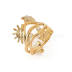304 Stainless Steel Micro Pave Cubic Zirconia Cuff Open Rings&nbsp;RJEW-Z147-03G