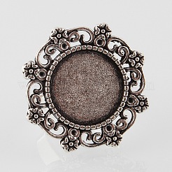 Vintage Adjustable Iron Finger Ring Components Alloy Flower Cabochon Bezel Settings&nbsp;X-PALLOY-O039-16AS