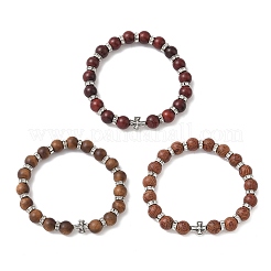 3Pcs 3 Colors Natural Wood Round Beadeed Stretch Bracelets Sets for Men Women&nbsp;BJEW-JB12355