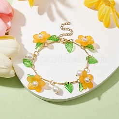 Acrylic Flower & Glass Pearl Charm Bracelets&nbsp;BJEW-JB10054-05