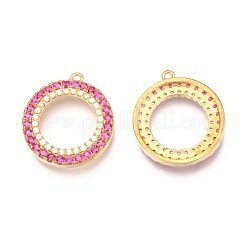 Brass Micro Pave Deep Pink & Clear Cubic Zirconia Pendants&nbsp;ZIRC-J039-01G