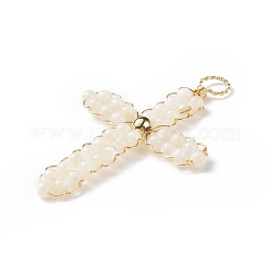 Natural Freshwater Shell Round Beads Woven Pendants&nbsp;PALLOY-JF01859-02