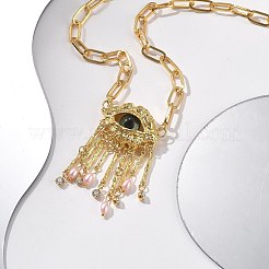 Alloy Rhinestone Evil Eye Pendant Necklaces&nbsp;NJEW-A037-01G