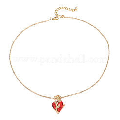 Valentine's Day Heart & Rose Zinc Alloy Ruby Rhinestone Pendant Necklaces for Women&nbsp;FS-WG5EA65-01