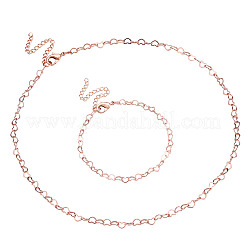 1 Set Brass Heart Link Chain Bracelets & Necklace&nbsp;SJEW-TA0001-04