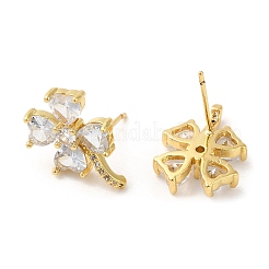 Rack Plating Real 18K Gold Plated Brass Clover Stud Earrings&nbsp;EJEW-B034-01G