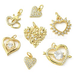12Pcs 6 Styles Rack Plating Brass Pave Cubic Zirconia Pendants&nbsp;KK-CJ0002-05