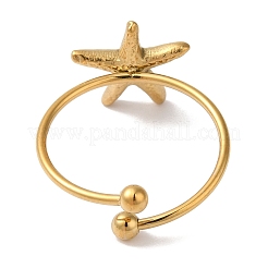 Ion Plating (IP) 304 Stainless Steel Starfish Open Cuff Rings for Women&nbsp;RJEW-M167-08B-G