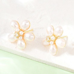 Flower Brass Micro Pave Clear Cubic Zirconia Stud Earrings&nbsp;EJEW-T051-07G