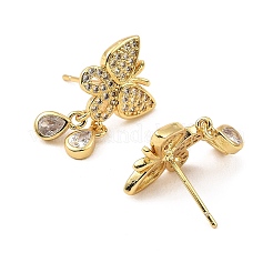 Rack Plating Brass Butterfly Dangle Stud Earrings with Cubic Zirconia for Women&nbsp;EJEW-L261-011G