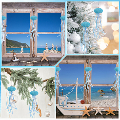 3Pcs Natural Shell Sea Urchin Jellyfish Hanging Ornaments with Crystal and Ribbon&nbsp;HJEW-WH20019-04
