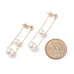 Round Shell Beads with Long Chain Tassel Dangle Stud Earrings&nbsp;EJEW-TA00092