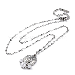 Anti-Tarnish 304 Stainless Steel & Plastic Pearl Paw Print Pendant Cable Chain Necklaces for Women&nbsp;STAS-Z114-16P