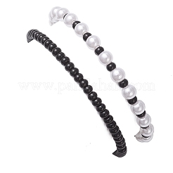 2Pcs 2 Styles ABS Plastic Imitation Pearl & Seed Beads Round Beaded Stretch Bracelets&nbsp;BJEW-JB12561