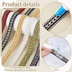 12 Yards 6 Colors Ethnic Style Polyester Braided Lace Ribbons&nbsp;SRIB-PH0001-49