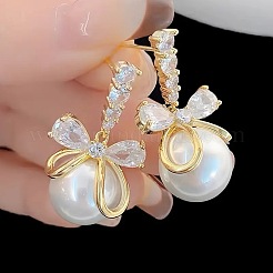Bowknot with Round Alloy Micro Pave Clear Cubic Zirconia Dangle Stud Earrings&nbsp;FS-WG257E1-01